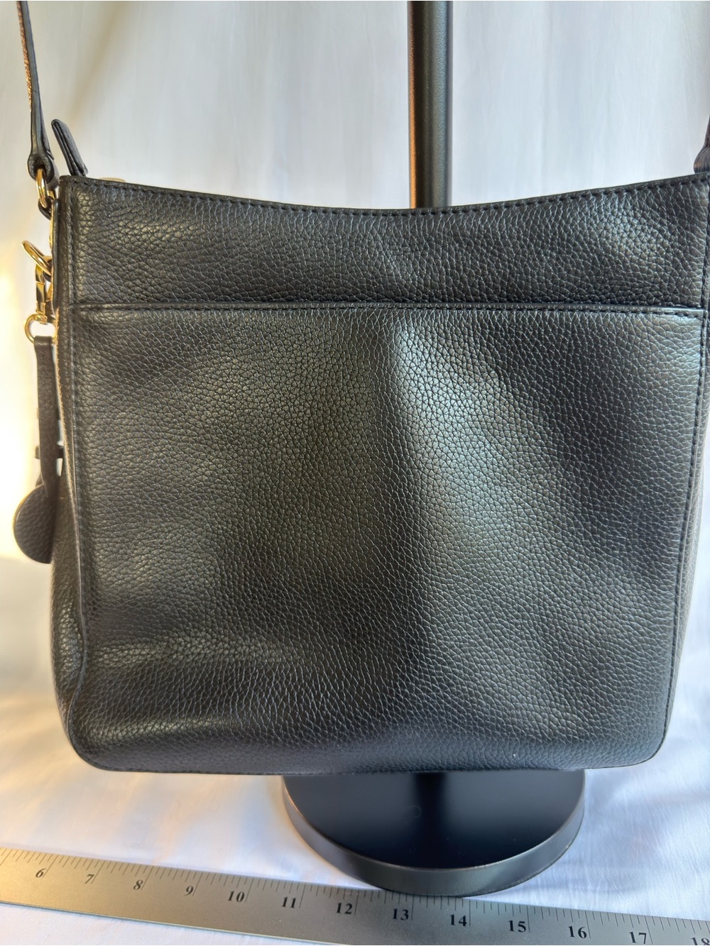 Michael Kors Black Pebbled Leather Crossbody with Gold Logo Charm - Picture 2 of 4